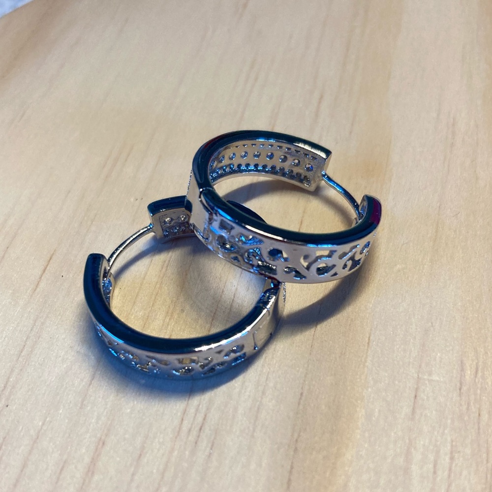 Platinum Plated Hoop Earrings - Picture 2 of 4